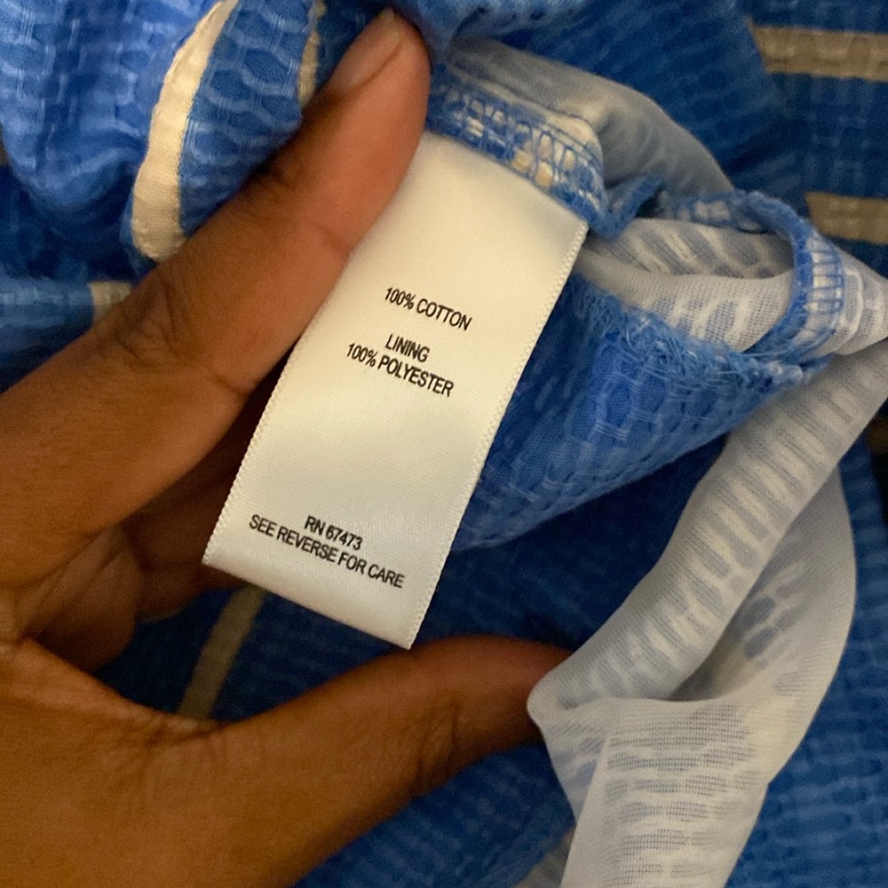 Taylor (Anthropology) Textured Pleated Striped Blue & White Fit & Flare  dress - Picture 6 of 7